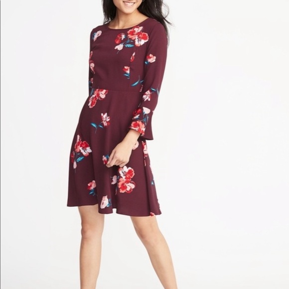 Old Navy Burgundy Floral Dress, Size Small (women’s) - Picture 1 of 8